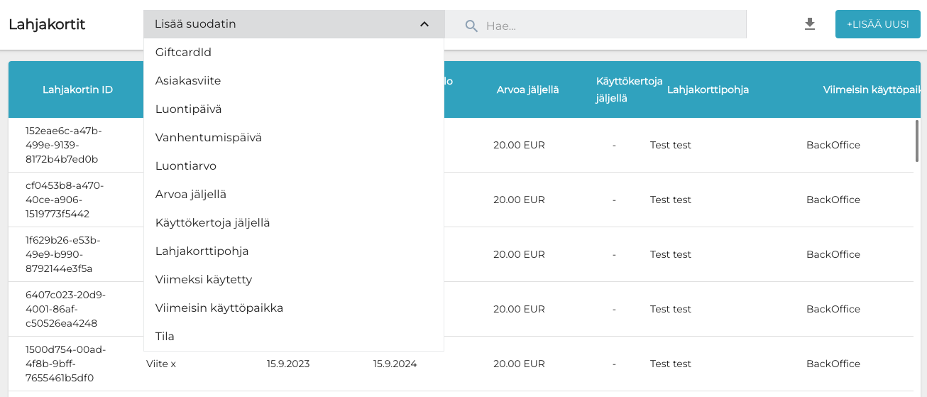 Lahjakorttilistan suodattimet1.png